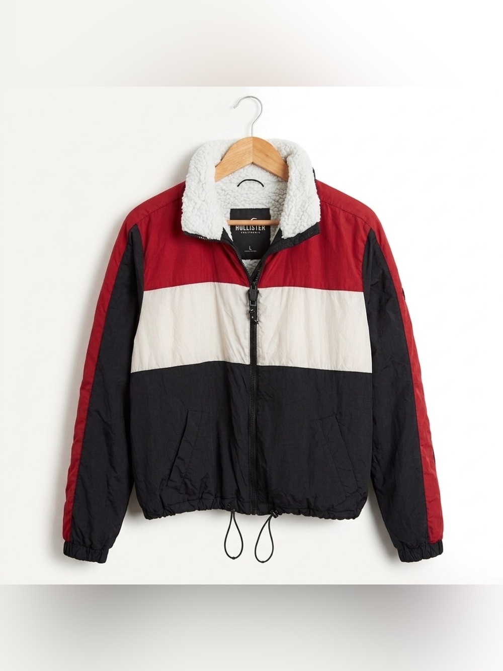 Hollister Red and Black Jacket with Sherpa Lining Size Large